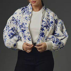 Floral Print Cropped Bomber Jacket